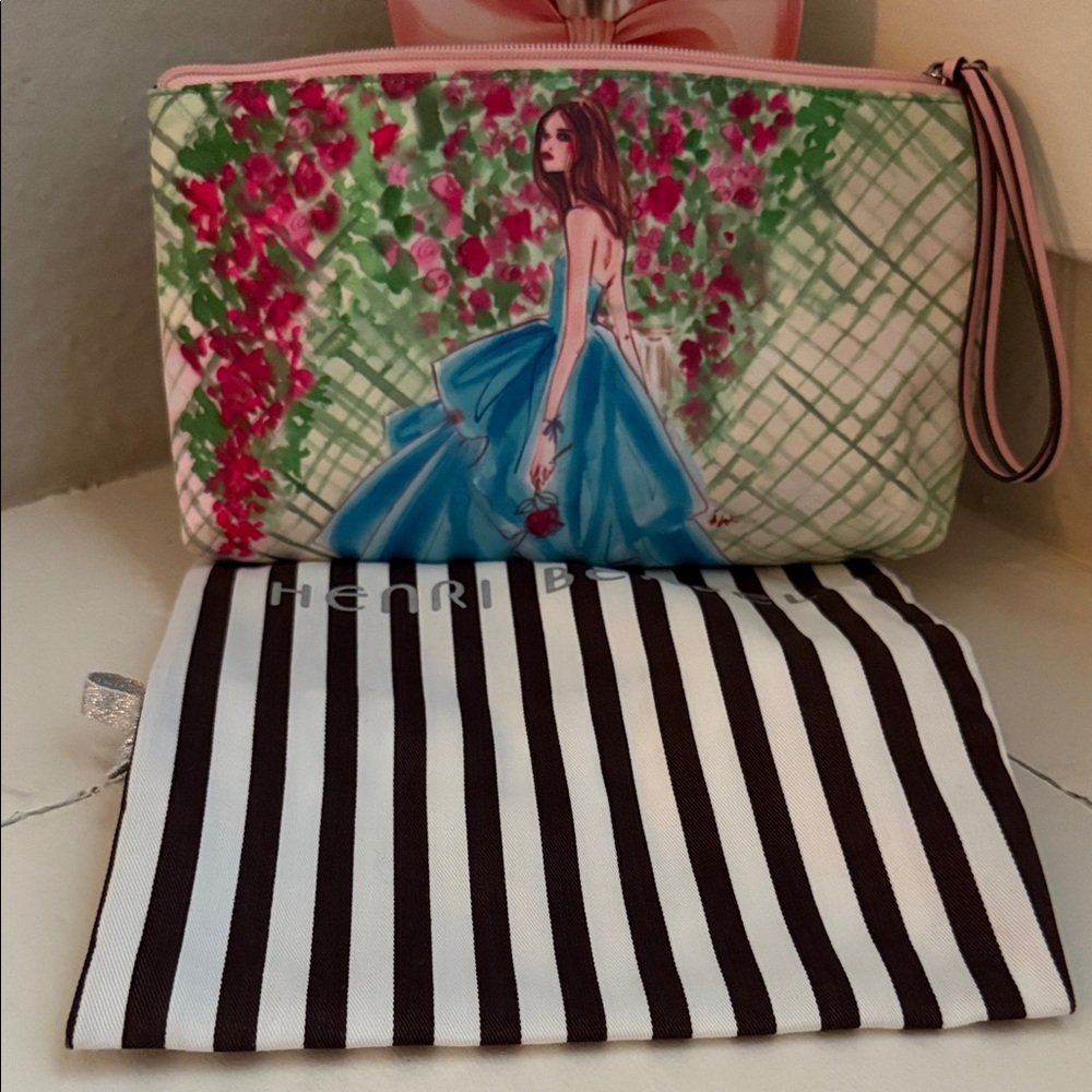 henri bendel Floral Illustration Wristlet in Blue, Pink, Green